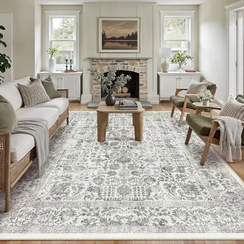 HUGEAR Alfombra Salon Negro Antideslizante Alfombras Lavables en Lavadora Tapetes para Sala 240x300cm Habitacion Dormitorio Comedor Flor Vintage Grande Tapete Pelo Corto tapete Quarto