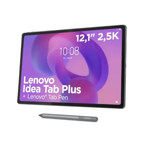 Lenovo Idea Tab Plus – Tablet 12.1" 2.5K (MediaTek Dimensity 6400, 12 GB RAM, 256 GB UFS 2.2, 90 Hz, 4 Altavoces, Ranura microSD, Wi-Fi 5, Bluetooth 5.2, Android 15) Color Luna Grey – Incluye Tab Pen