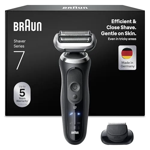 Braun Series 7 Afeitadora Eléctrica Hombre, 72-N1200SI, Negro - Máquina De Afeitar Barba Resistente al Agua, 3 Modos de Afeitado, Recargable, 60 Min De Uso, Recortadora De Precisión, Estuche De Viaje