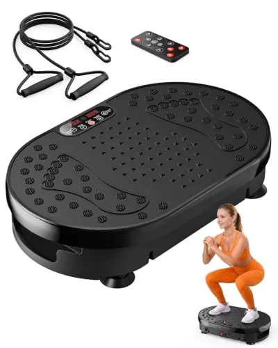 HTM Plataforma Vibratoria con Mando A Distancia, 120 Niveles De Velocidad, 9 Modos De Programa, Temporizador De 15 Minutos, Capacidad Máxima De 136 Kg, Vibration Plate Muscular Silenciosa y Compacta
