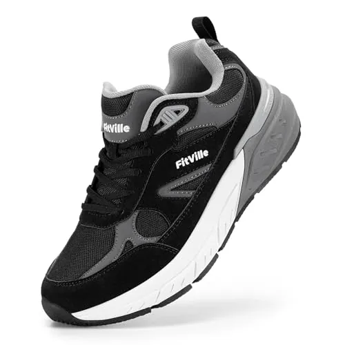 FitVille Zapatillas Extra Ancho Hombre Zapatos Deporte Antideslizantes Sneaker Running Transpirables Caminar Negro 47 EU Ancho