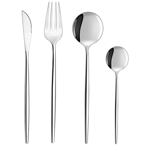 Bestdin Juego de cubertería para 6 personas, 24 piezas, de acero inoxidable, con cuchillo, tenedor, cuchara, acero inoxidable, apto para lavavajillas.