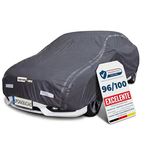 Upgrade4cars Funda Coche Exterior Premium Versión 2026 Impermeable | Compatible con la pintura | antimanchas & resistente | Apto para todas las estaciones | Verano & Invierno