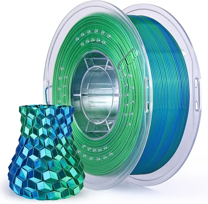 ELEGOO Filamento PLA Silk 1.75 1KG, Azul Verde de Seda, Doble Color Filamento para Impresora 3D, Carrete Filamento 3D, para Mayoría Impresoras 3D