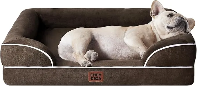 EHEYCIGA Cama Perros Medianos 76x51x16cm, Cama Perros Pequeños Impermeable Lavable con Espuma Viscoelástica, Sofá Perro Desmontable, Marrón