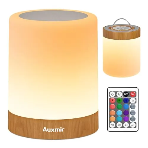 Auxmir Lámpara de Mesita de Noche 3000mAh, Táctil y Remoto, Marrón Claro