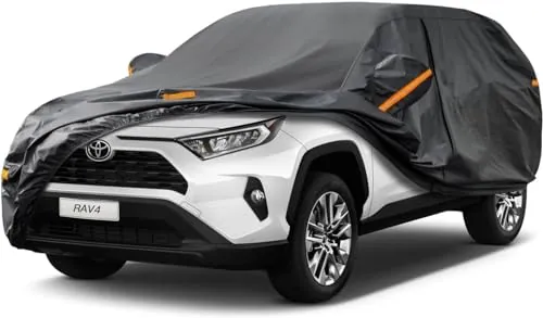 Kayme Funda Coche Exterior, Compatibles con Toyota RAV4 (2008-2025), Cubierta para Coche Impermeable Transpirable Anti-UV Antipolvo de 7 Capas, Cubre Coche con Cremallera y Forro de Algodón.