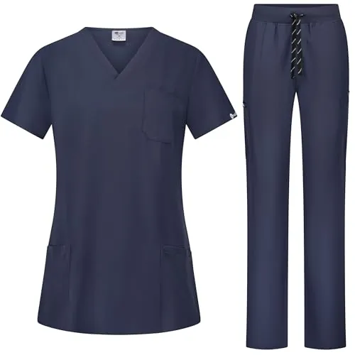 B-well BELLA Conjunto de casaca y pantalón unisex para profesionales sanitarios, ropa de trabajo, con elastano, gris, S