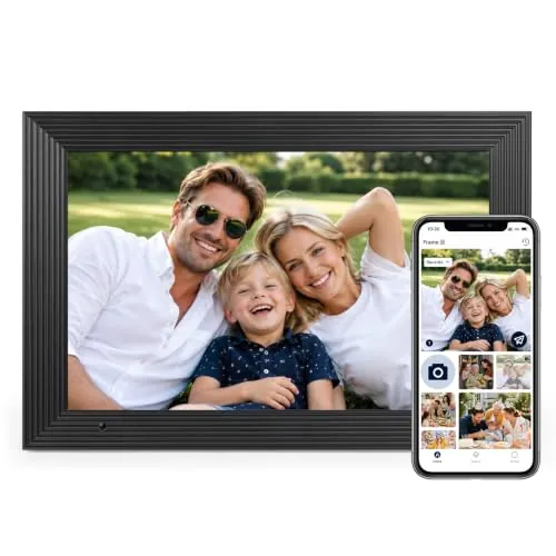 AEEZO Marco Digital de 32 GB, Marco Fotos de Digital con WiFi de 10,1″, Marco Digital con Rotación Automática, Fácil y Rápido Intercambio Remoto de Fotos y Vídeos a Través de AiMOR (Negro a Rayas)
