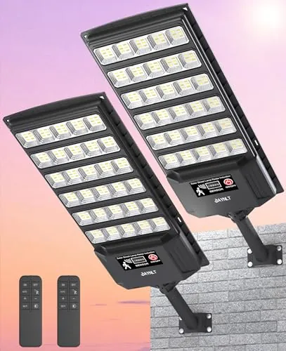 JAYNLT Farolas Solares Exterior, Foco Solar de Seguridad con Sensor de Movimiento, 6500K Luces Solar Exterior para Jardín, Patio, Tienda-2 Unidades