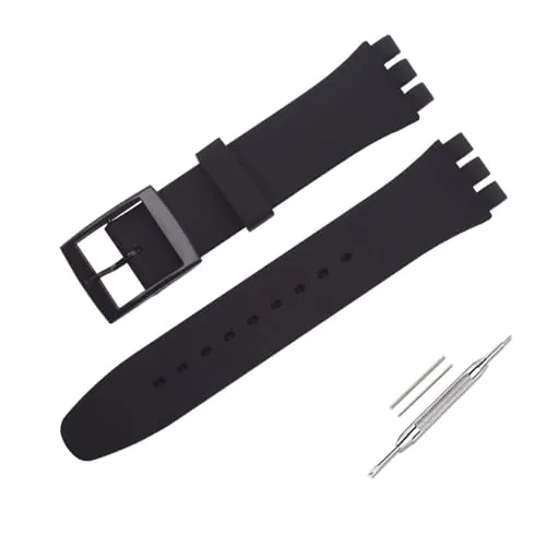 OLXIYOC Correa de reloj para reloj Swatch, silicona impermeable (17mm, Negro)