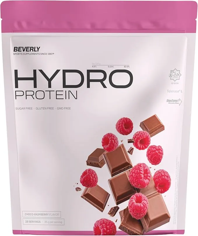 Beverly HYDRO PROTEIN – Proteína Hidrolizada de Suero con DigeZyme® y Tolerase® | 29 g Proteína por Ración | 1 kg (28 Servicios) | Alta Digestibilidad (Chocolate frambuesa)