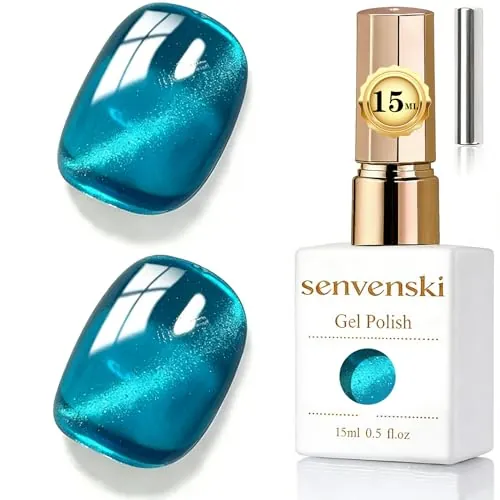 Senvenski Gelatina Vitral ojo de gato Esmaltes Semipermanentes Para uñas con iman 15ML Magnético Cat Eye Galaxias Holográfica Brillante Color Esmaltes de gel de uñas (Teal, 15ml)