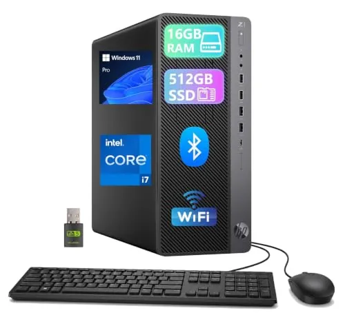 HP Z1 Entry Tower G5 Workstation Ordenador de sobremesa minitorre, Intel Core i7-9700T, 16 GB de RAM, SSD de 512 GB, Teclado QWERTY Estadounidense, WiFi, Bluetooth y Windows 11 Pro (Reacondicionado)
