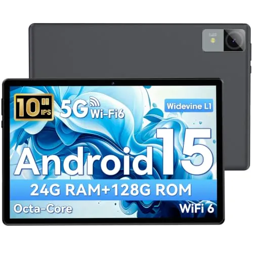Tablet 10 Pulgadas, Tableta Android 15, Unisoc T30 Quad-Core, 18 GB RAM + 128 GB ROM + 1 TB TF, Pantalla HD IPS 1280x800, Cámara Dual 5MP + 8MP, 6000 mAh, WiFi 6, BT 5.0, Widevine L1, GPS (Z90)