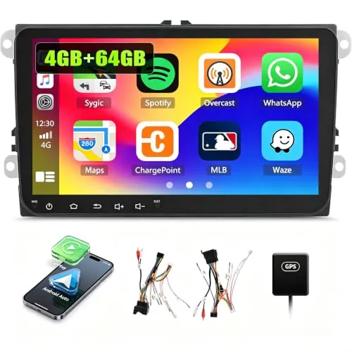 SIXWIN 4+64G Android 15 Radio Coche para VW Golf 5 Golf 6 Skoda Polo Passat Tiguan Touran con CarPlay&Android Auto&Mirrorlink,9 Pulgadas Pantalla Táctil con Bluetooth/WiFi/GPS/FM/RDS/USB
