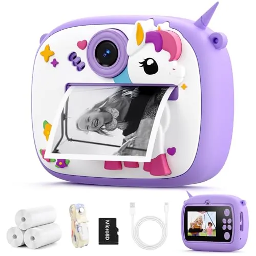 Cámara instantánea para niños, Camara Fotos Infantil instantanea Pantalla de 2,4 Pulgadas,Papel de impresión y Tarjeta de 32 GB, Juguete Regalo para niños y niñas de 3 a 14 años (púrpura)