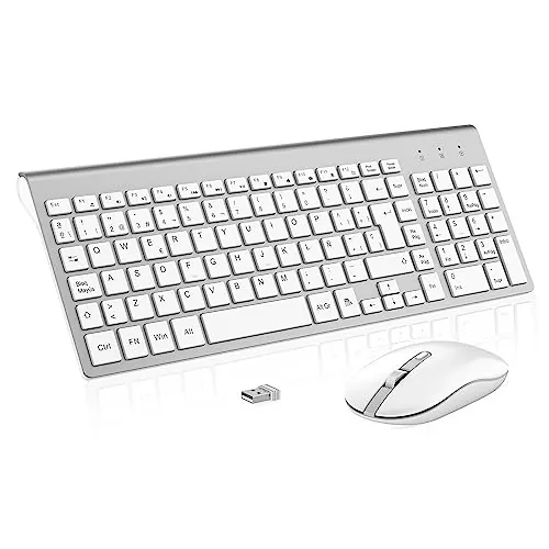 Combo Teclado Ratón Inalámbrico,cimetech KF10 EasyTyping [Teclas Que ahorran Trabajo] Teclado y ratón inalámbricos ultrafinos para Ordenador, fácil de configurar para PC/portátil/Mac/Windows,Plata