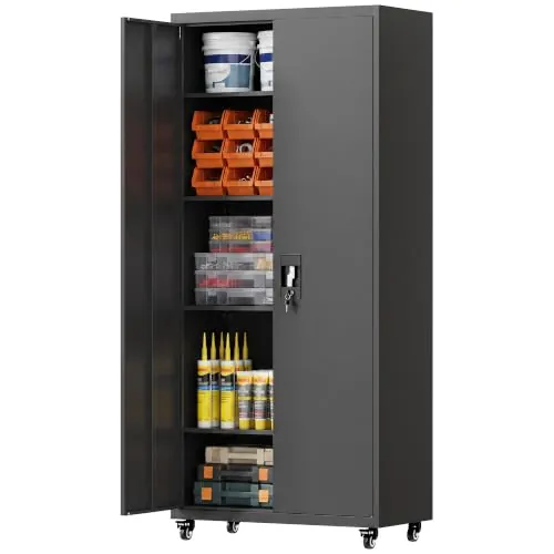 HOMCOM Armario de Herramientas de Acero Ruedas con Freno 180 cm Negro