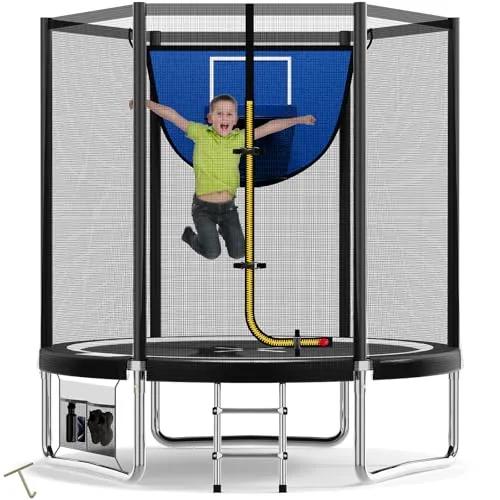 Devoko Trampolín Exterior con Canasta de Baloncesto Ø183 cm, trampolín de jardín Resistente, Estructura de Acero galvanizado con Bolsa de Almacenamiento, para niños y Adultos