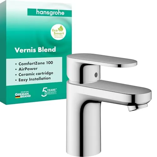 hansgrohe Vernis Blend - grifo lavabo sin desagüe, grifo monomando lavabo 88 mm, mezclador monomando lavabo ahorro de agua (EcoSmart), cromo, 71580000