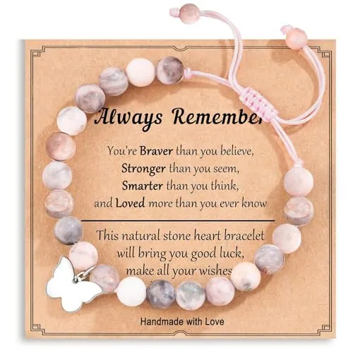 Mezrkuwr mariposa colgante pulsera de piedra natural de color rosa, tarjeta de joyería, regalos de cumpleaños para las niñas, las niñas ideas de regalos de cumpleaños para su hija, regalos
