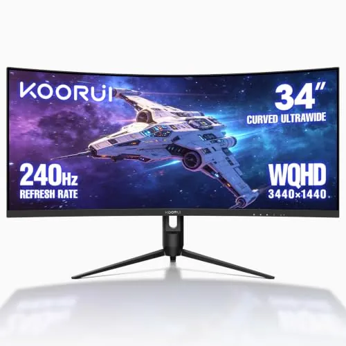 KOORUI 34 Monitor Gaming Ultrawide Curvo UWQHD 240Hz, Pantalla 3440x1440