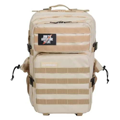 ELITRAINX Mochila 45L Táctica Repelente al agua Zona de Parches, Cabina Avión, CrossTraining, Oxford 1000D Gimnasio Portatil by ELITEX TRAINING (Cream Khaki)