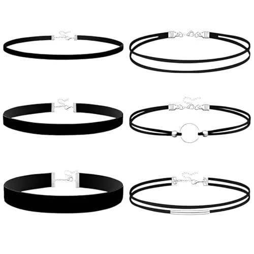 COYUN 6 Pcs Choker Mujer Gótico en Terciopelo Negro, Gargantilla Mujer Elegante para Adolescentes y Adultas, Choker Terciopelo Gargantilla Negro, Collar Gothic, Collar Ajustable Estilo Tattoo y Lariat