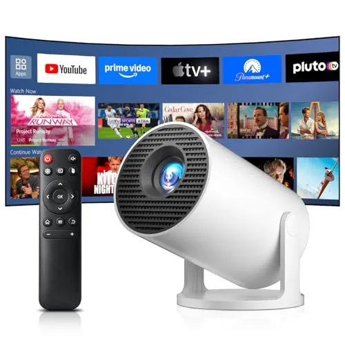 Salange Mini Proyector 4K, Proyector Portátil Inteligente Android 14 WiFi 6 Bluetooth 5.4, Corrección Trapezoidal Automática, 8000L, Rotación 270°, Interior y Exterior, Blanco