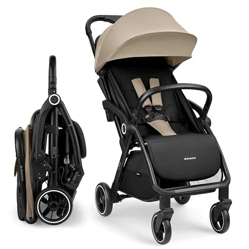 KikkaBoo Silla de Paseo Ligera CIELA, Carrito Bebé Compacto hasta 22 kg, Plegado Automático, Reclinable, Superligero, Tamaño Cabina Avión, Beige