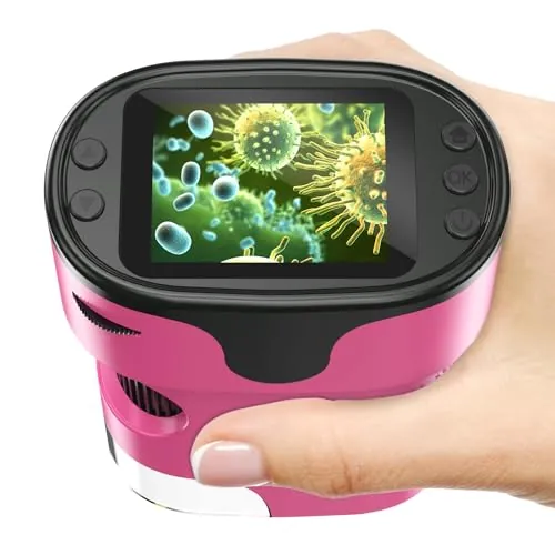 Microscopio de Mano 1000X para niños, 4K, Pantalla de 2 Pulgadas, Recargable, Mini microscopios Digitales de Bolsillo con Kit de Diapositivas, Regalo Edu portátil, para niños y Estudiantes