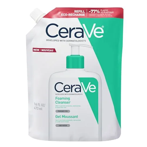 CeraVe Recambio de Gel Limpiador Espumoso, Para Piel Normal a Grasa, Elimina Exceso de Sebo, Enriquecido con Ceramidas Esenciales, Niacinamida y Ácido Hialurónico, Apto para Rostro y Cuerpo, 473 ml
