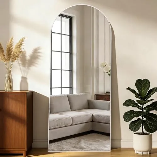 NEUWEABY Arqueado Espejo de Cuerpo Entero Espejo de pie con Soporte 165 x 60cm Espejo de Pared Grande Blanco, Colgado de pie o apoyado contra la Pared para la Entrada del Dormitorio