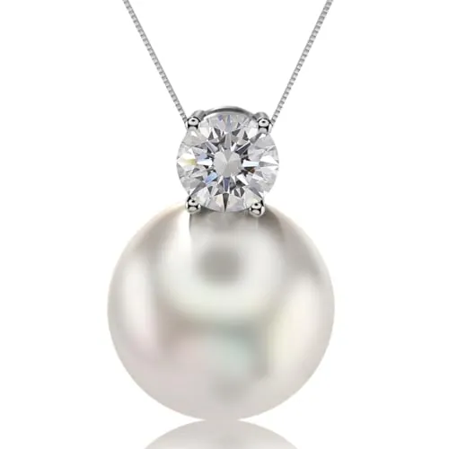 FEIKFEIZ Colgante de Moissanite con Perlas, Diamante de Laboratorio, Plata 925 Baño de Oro Blanco de 18K, Collar de Perlas de Agua Dulce, Regalo para Mujer.