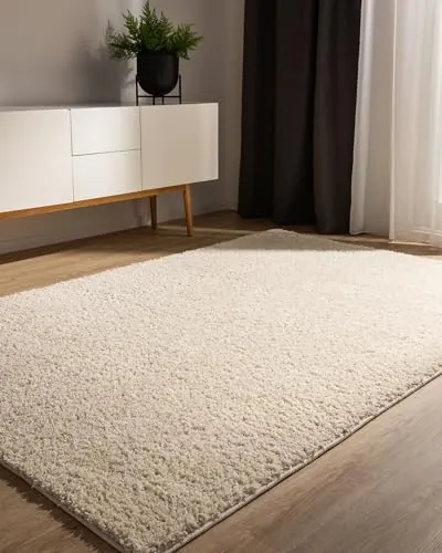 benuta Basic Alfombra Salon Pelo Largo Sohari salón - Crema 300x400 cm - Minimalista - Suave Lavable - Dormitorio, Pasillo, Comedor - Suelo Radiante