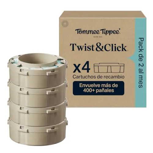 Tommee Tippee Cartuchos de recambio para contenedor de pañales Twist & | Pack exclusivo de 4 cartuchos de 10, 5 m para recambios rápidos (el paquete puede variar)