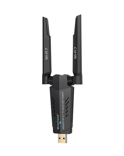BrosTrend Wi-Fi 7 Adaptador WiFi USB para PC, BE6500Mbps Tri-Banda 6GHz + 5GHz + 2.4GHz Antena WiFi PC Largo Alcance, Receptor Wi-Fi USB 3.0, Compatible con Windows 11/10, 4K-QAM, 160MHz, OFDMA, WPA3