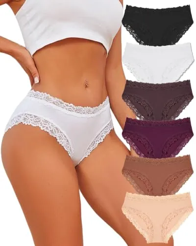 ALL OF ME Pack de 6 Calzoncillos de algodón para Mujer Calzoncillos Suaves de Encaje, Calzoncillos Sexy Tallas S-XL A-6,M