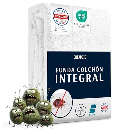 Dreamzie Funda de Colchón con Cremallera 180 x 200 x 28 cm - Protector Colchón Antiácaros 180x200 x 28 cm Antichinches Y Impermeable con Cierre de Cremallera para Alergias, Certificado Oeko-Tex