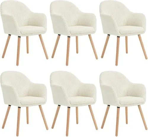 WOLTU Juego de 6 Sillas de Comedo,Terciopelo,Blanco Crema