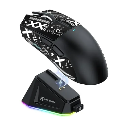 ATTACK SHARK X11 Gaming Mouse with Magnetic Charging Dock, PixArt PAW3311 Gaming Sensor, BT/2.4G Wireless/Wired Gaming Mouse with Mouse Grip Tape, 22000 dpi, Gamer Mice for Win11/Xbox/PS/Mac (Negro)