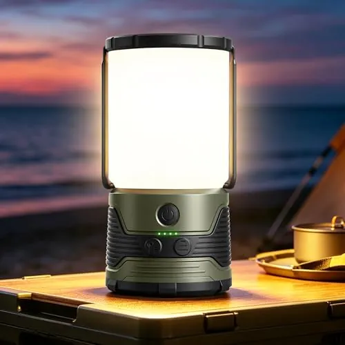 Glocusent Lámpara de Camping, 12 LED, 200H, recargable USB-C, impermeable | 5000mAh, 200 horas, luz suave para los ojos, función power bank, modo SOS, para camping, senderismo y emergencias