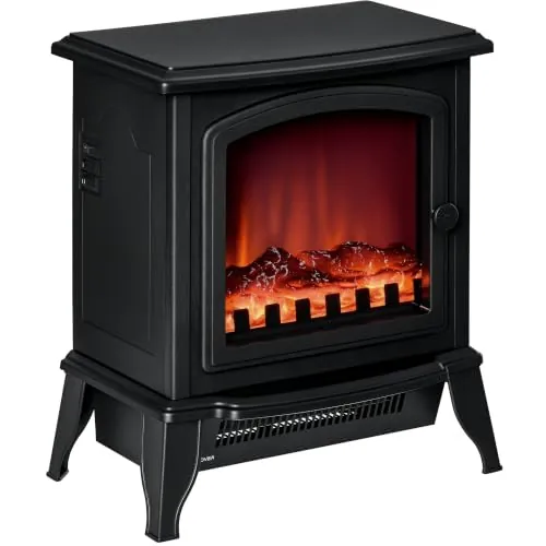 HOMCOM Chimenea Eléctrica de Pie 1000/2000W 20-25 m² 36,5x24x45,5 cm Negro