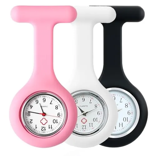 NUDVMUCH Relojes de Bolsillo de Silicona para Enfermeras - Pack de 3 Montre Infirmieres pour Blouse, Analógicos y Digitales, Regalos para Enfermeras y Médicos (Negro, Blanco y Rosa)
