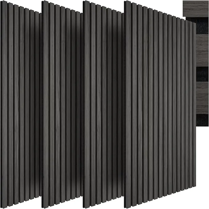 tectake® Paneles Acusticos Decorativos MDF, Chapa de Madera Real, Excelente Acústica, Tejido de Fieltro y Madera, Insonorización Acústica Pared - 60 x 120 x 2,1 cm 4 Paneles Roble Negro