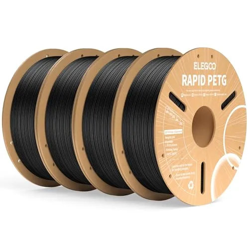 ELEGOO Filamento PETG Rápido 1.75 4KG Negro, PETG de Alta Velocidad 30-600mm/s para Impresora 3D, Precisión Dimensional +/- 0.02mm, Carrete Filamento 3D, para Mayoría Impresoras 3D
