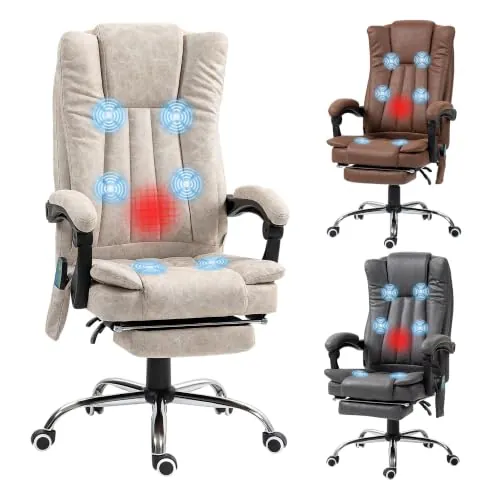 Vinsetto Silla de Oficina con 6 Puntos de Masaje, Reclinable 135º, Crema