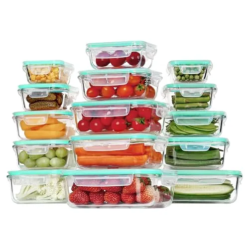 Vtopmart Set de 8 Unidades Recipientes de Cristal para Alimentos, Recipientes de Vidrio Hermeticos con Tapa, Reutilizables, Apilables, Apto Lavavajillas y Microondas (15 paquetes)