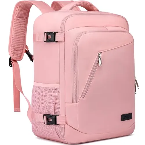 WENIG Mochila Viaje Cabina Avion 40x30x20 para Ryanair Vueling Wizzair 20L Equipaje de Mano Bolsa de Viaje Mujer Maletas de Viaje Cabina Mochila Portatil 14 Pulgadas con Puerto USB para Escuelas Rosa